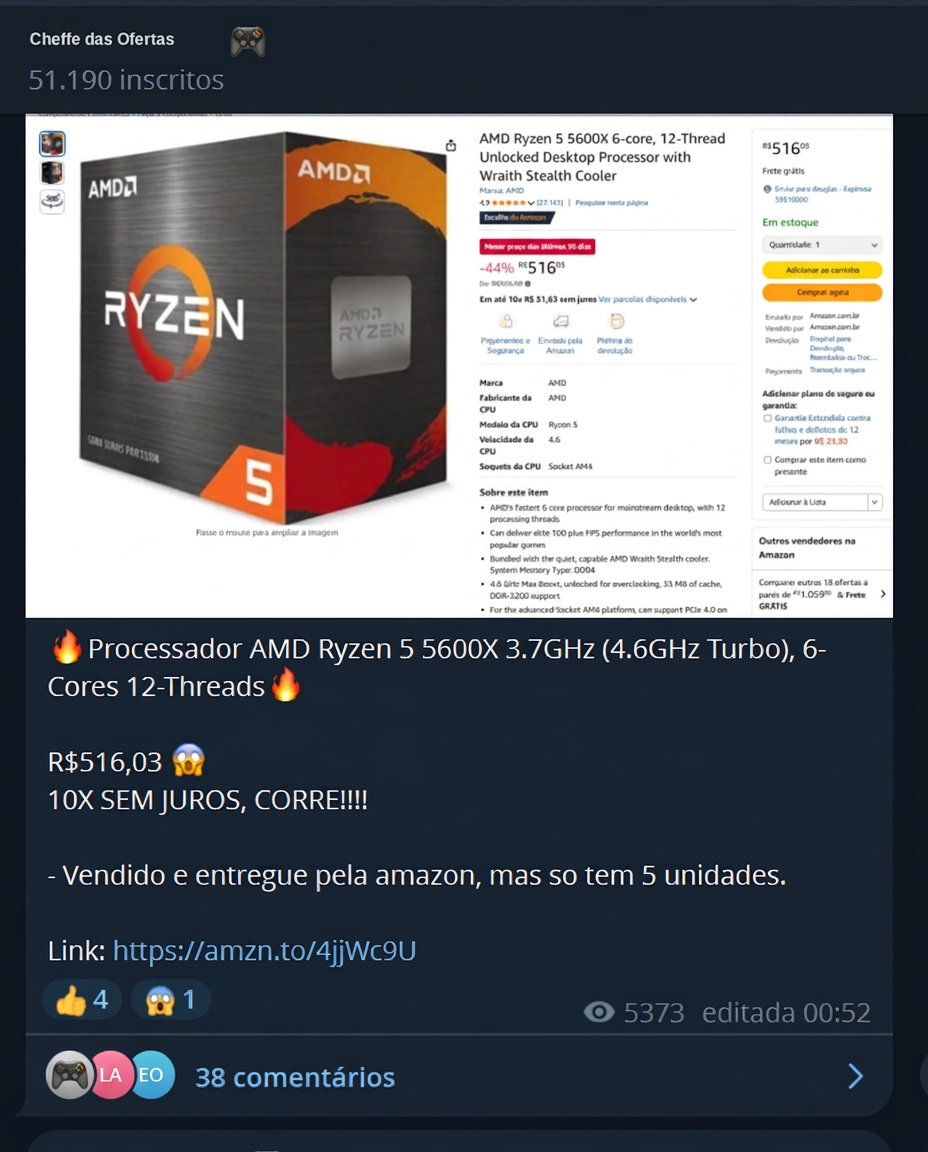 Oferta recente de processador Ryzen 5 5600X